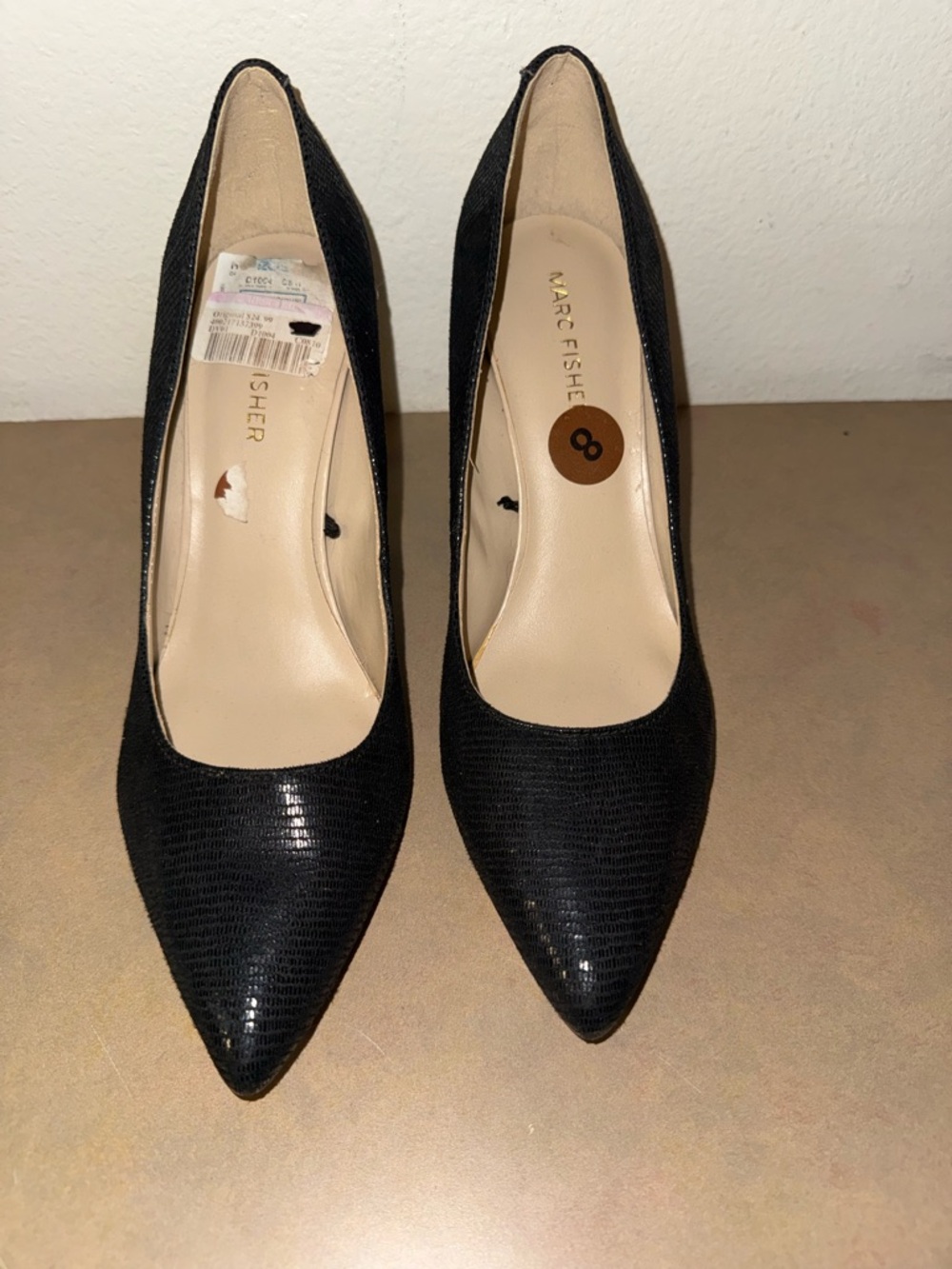 Marc Fisher Shiny Black Pointed-Toe Pumps - Picture 3 of 8